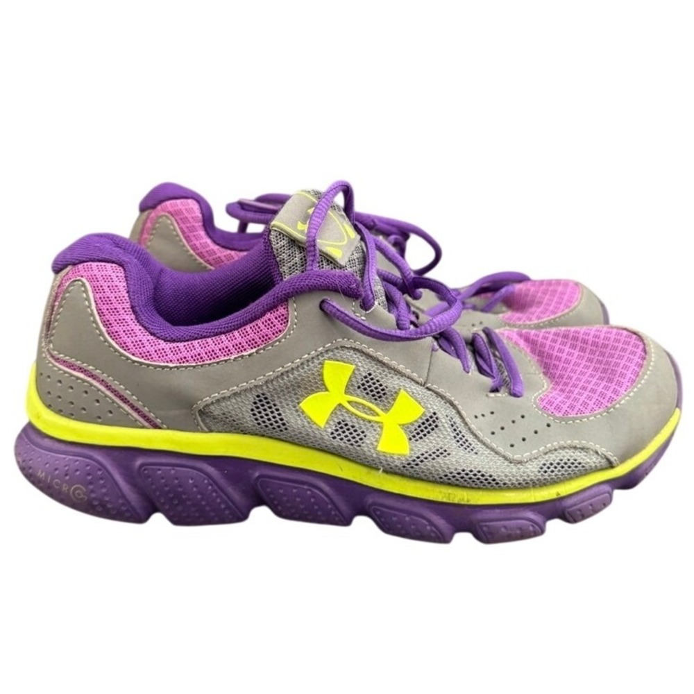 Under Armour Micro G Assert 4 Womens Running Shoes Gray Purple Neon Yellow 7.5